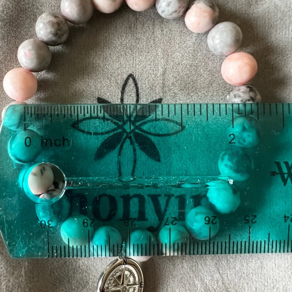 Pink and Gray Beaded Bracelet with Metallic Charm - Picture 4 of 4